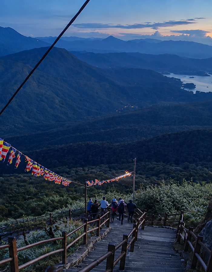 The lit stairway to the summit of Adam’s Peak during pilgrimage season