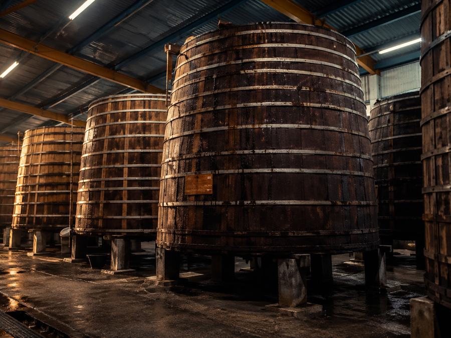Halmilla barrels ageing coconut arrack in a Sri Lankan distillery