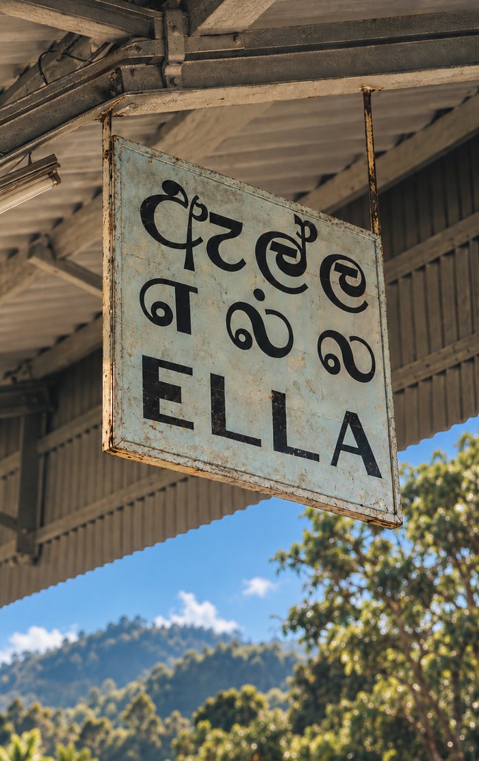 The Sinhala and English nameboard on Ella railway station
