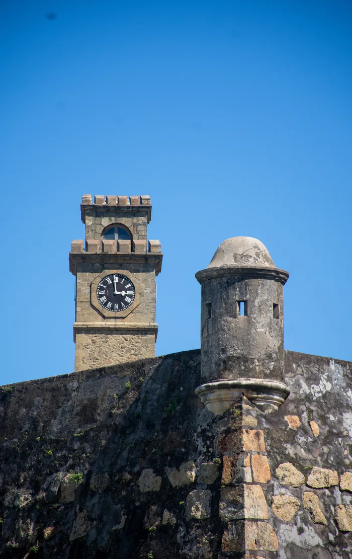 The clock tower on the ramparts of Galle Fort