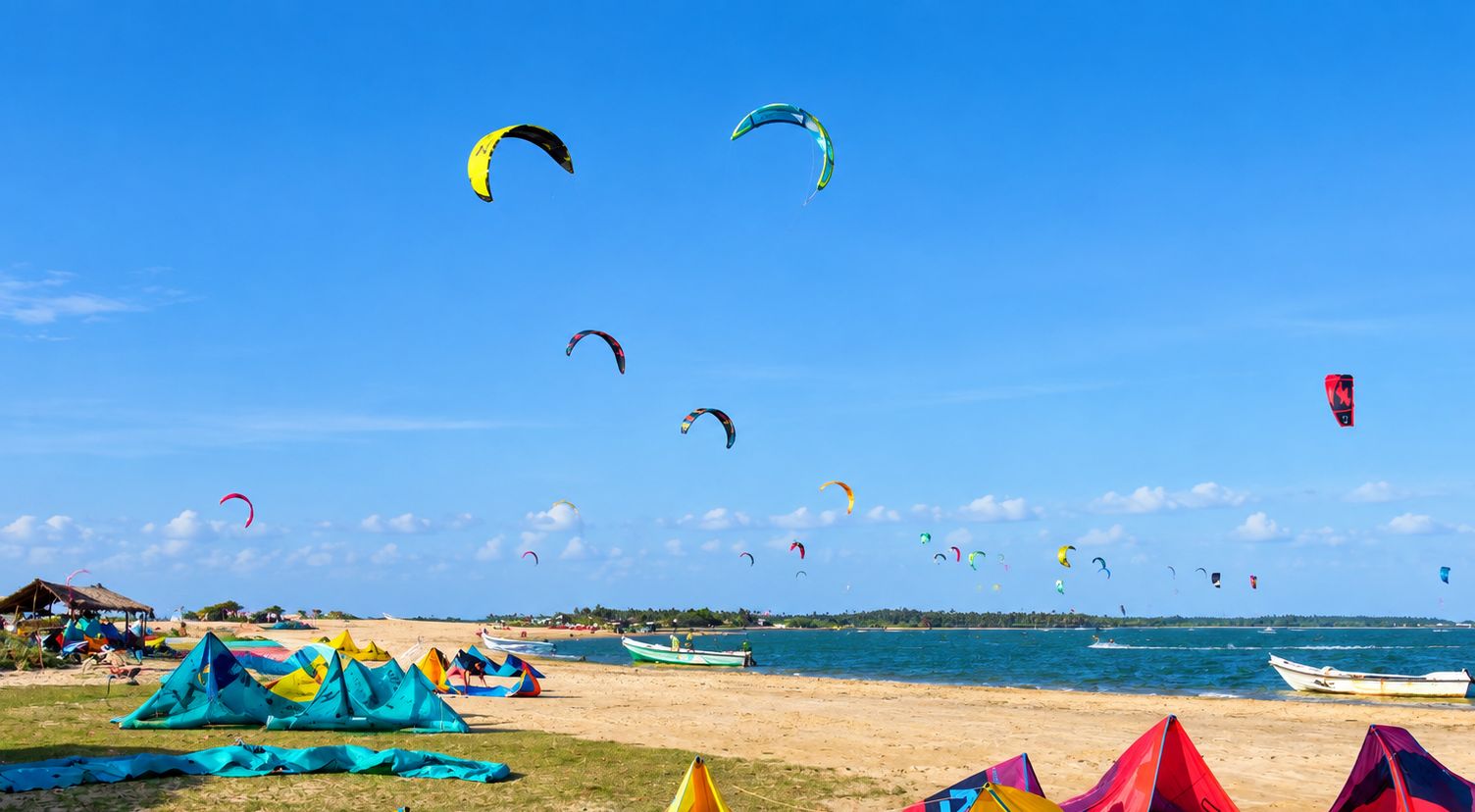 Kites in the sky over the beach at Kalpitiya