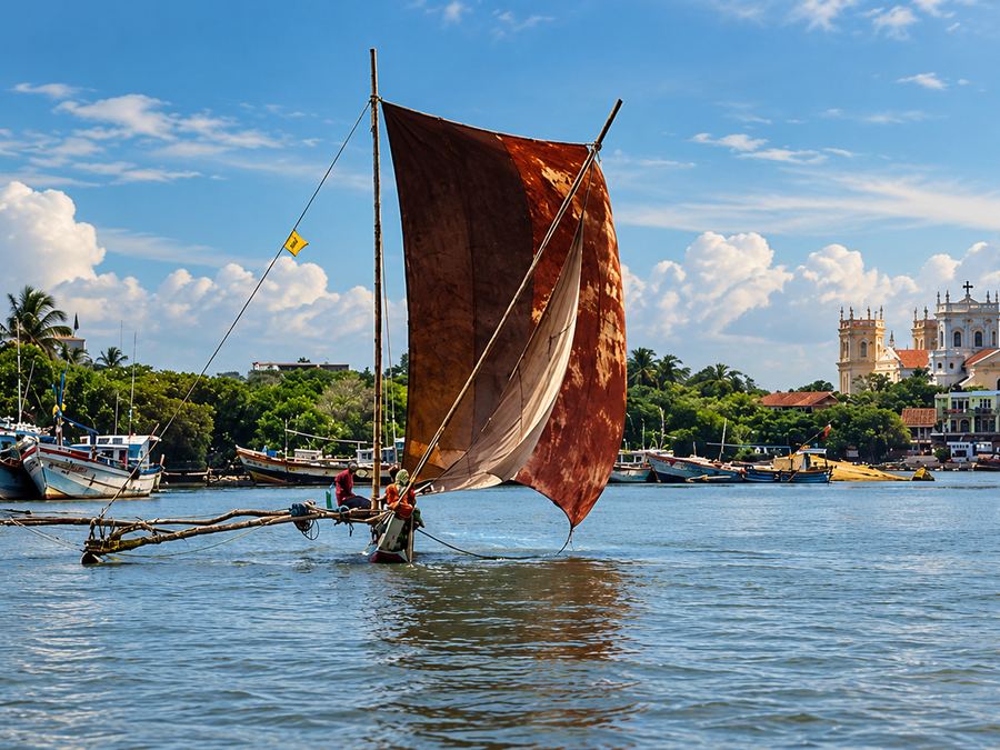 Outrigger fishing boats on the beach at Negombo