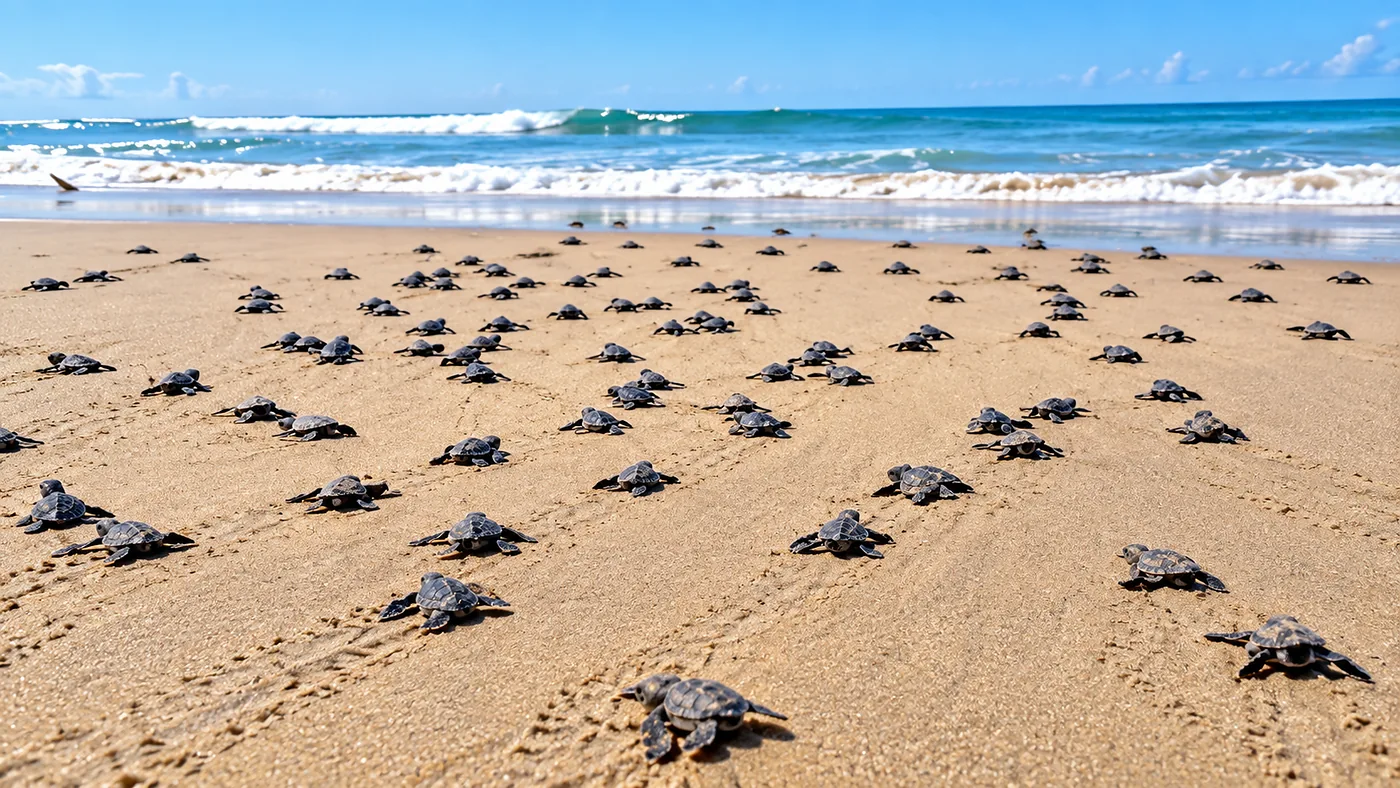 Turtle hatchlings on the sand at Rekawa