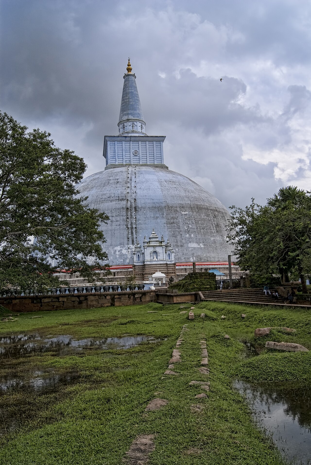 A white dagoba stupa in the ancient city of Anuradhapura